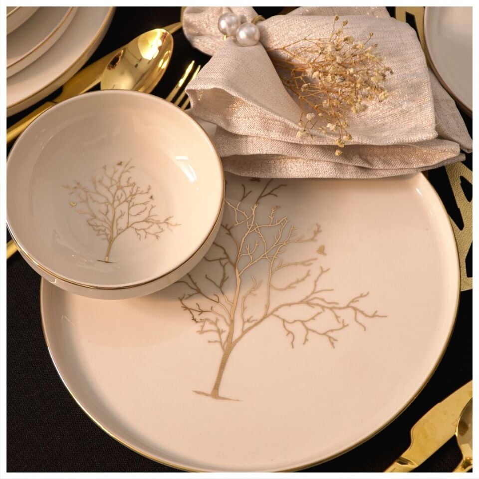 Hayat Ağacı Altın Yaldız 24 Parça 6 Kişilik Yemek Takımı