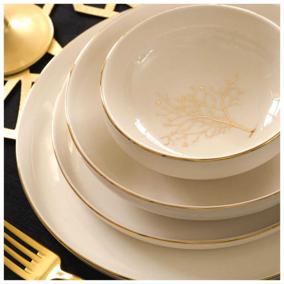 Hayat Ağacı Altın Yaldız 24 Parça 6 Kişilik Yemek Takımı