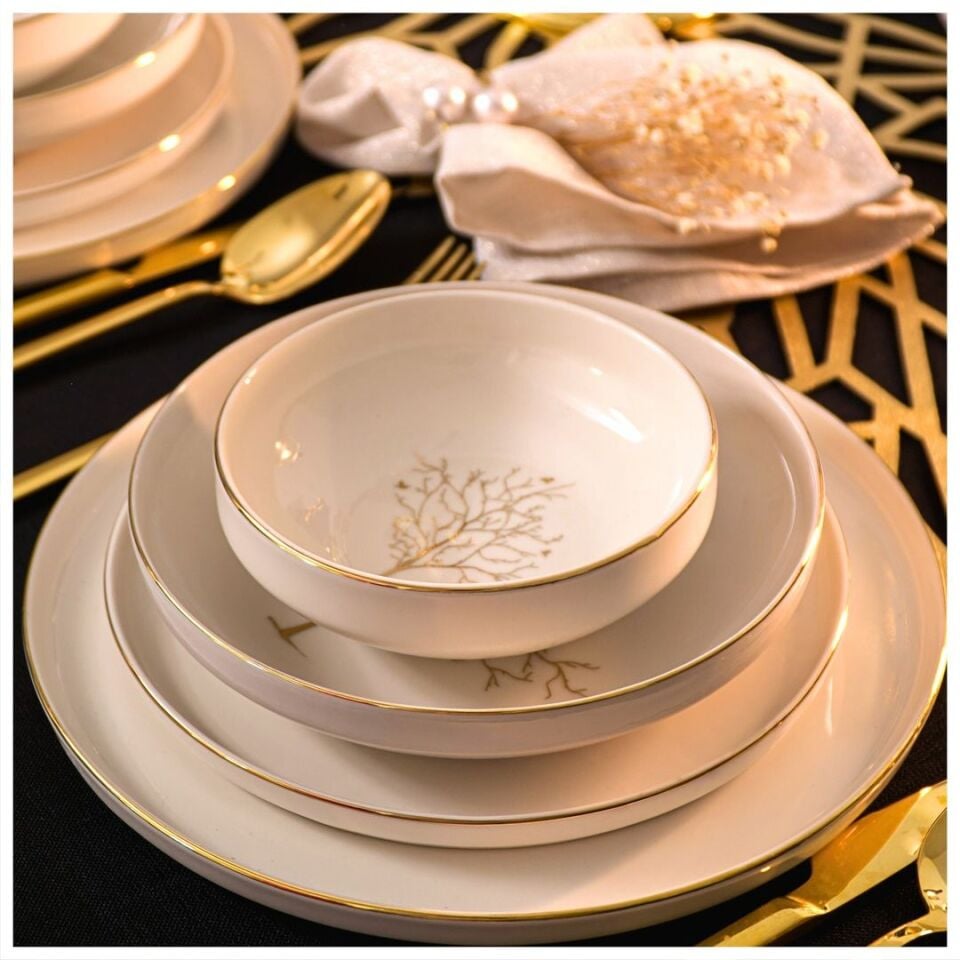 Hayat Ağacı Altın Yaldız 24 Parça 6 Kişilik Yemek Takımı