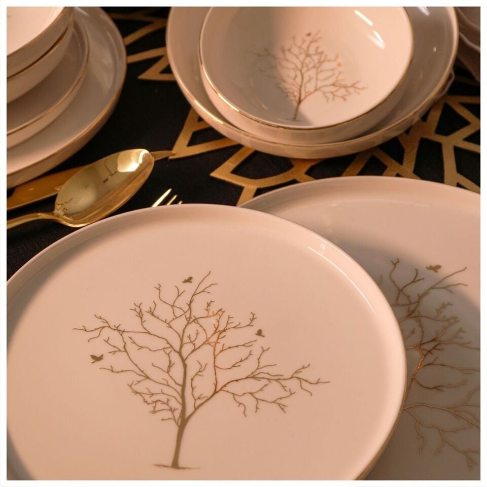 Hayat Ağacı Altın Yaldız 24 Parça 6 Kişilik Yemek Takımı