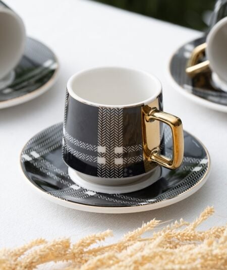 Ekose Siyah Porselen Kahve Fincanı Takımı