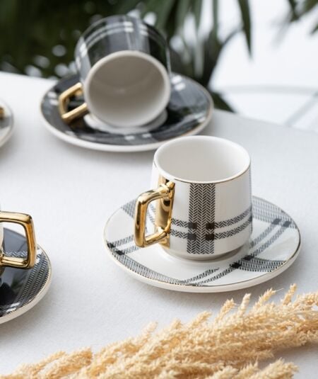 Ekose Beyaz Porselen Kahve Fincanı Takımı