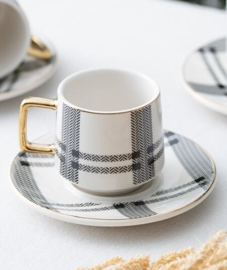 Ekose Beyaz Porselen Kahve Fincanı Takımı