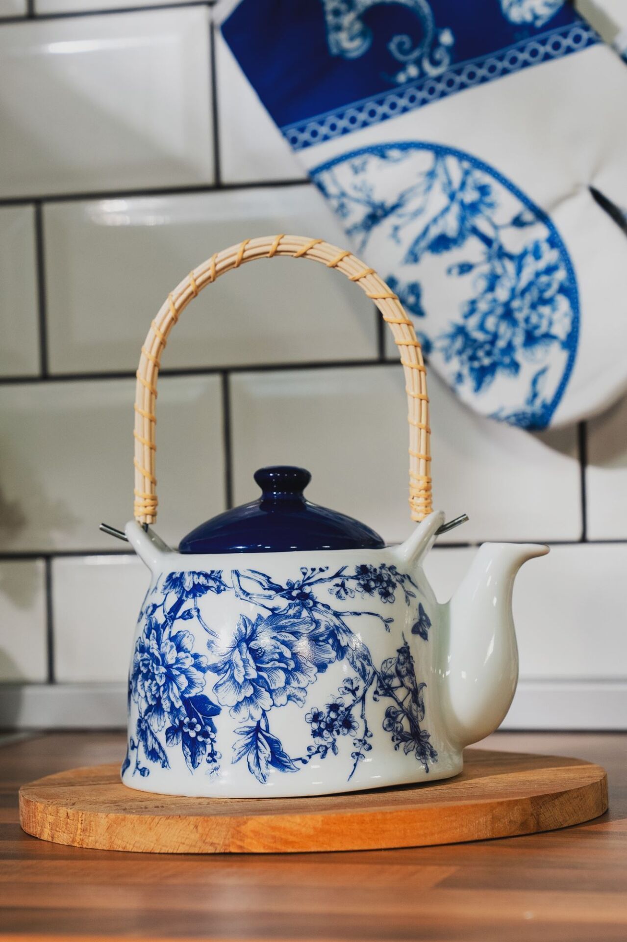 Vintage Blu 0.9 Lt Porselen Hasır Saplı Demlik