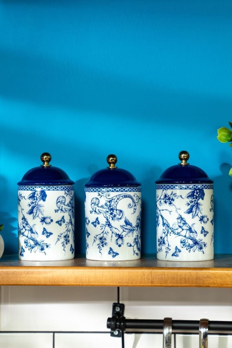 Vintage Blu Porselen 3'lü Kavanoz Seti