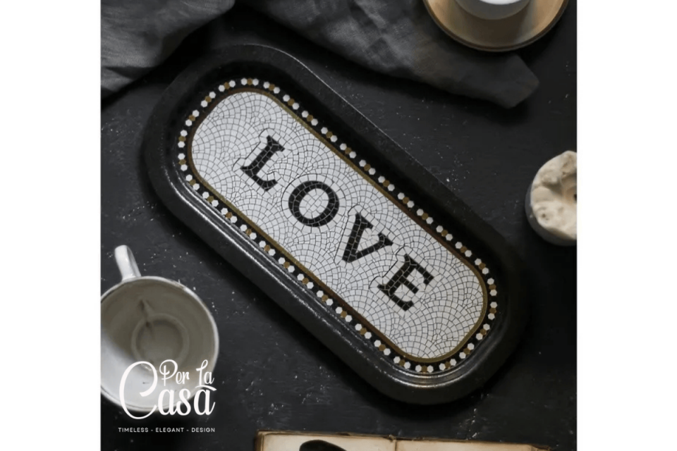 Love Desenli Metal Baton Tepsi