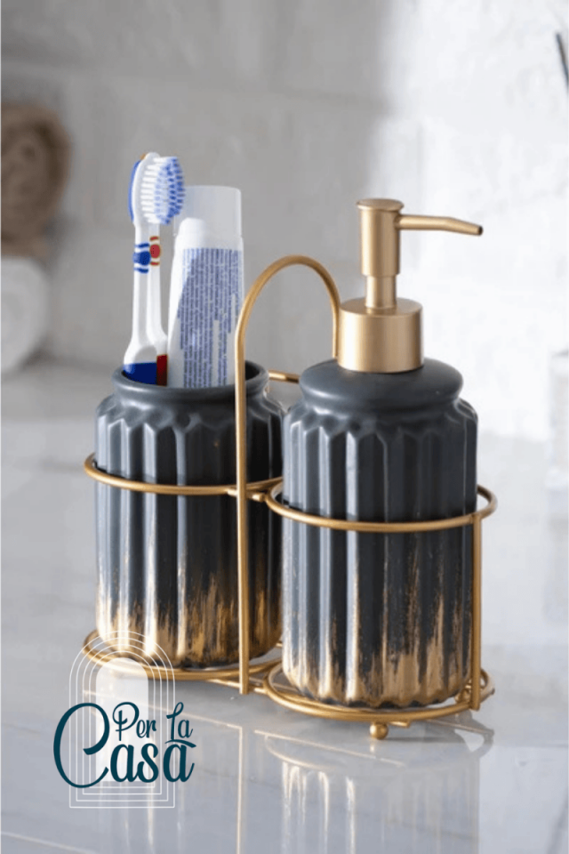 Antrasit Altın 2li Banyo Seti