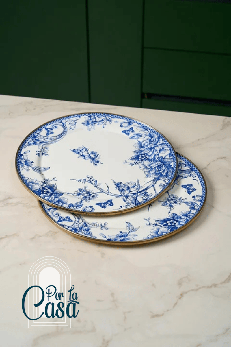 Vintage Blu Emaye 2'li Servis Tabağı 30 Cm