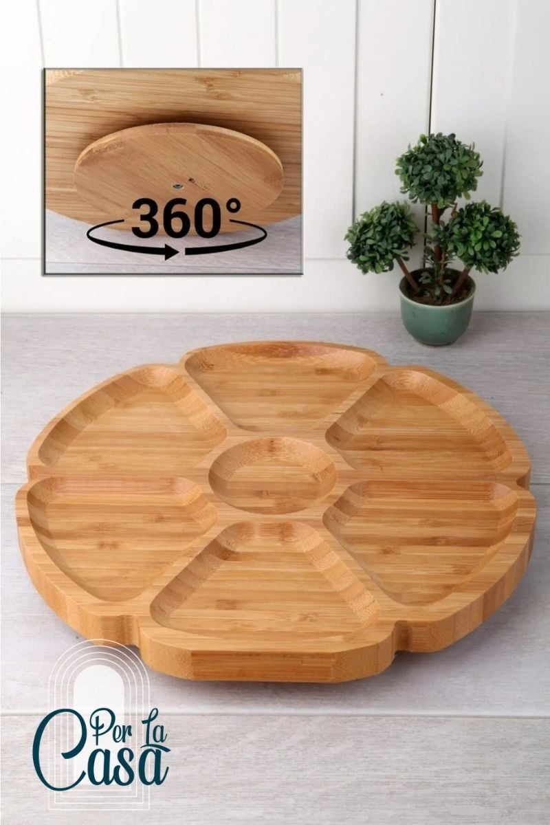 7 Bölmeli Bambu Döner Standlı Sunum ve Çerezlik (28cm)