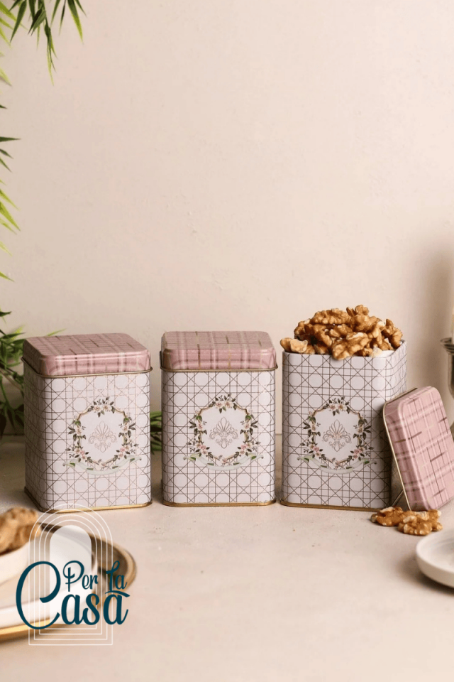 Pinky Kare Metal Saklama Kabı 3'lü Set