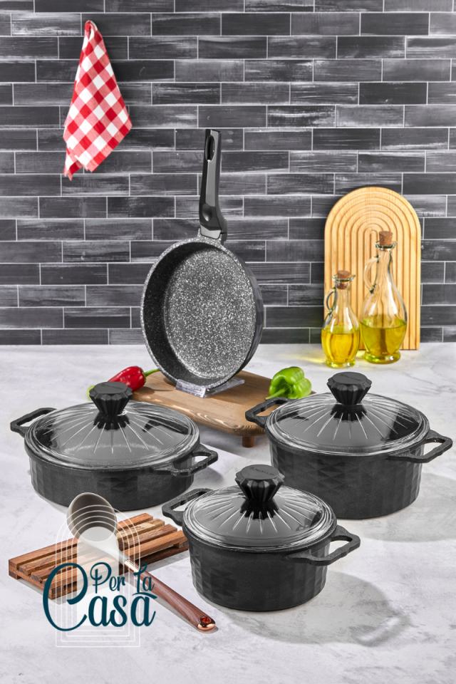 Crytal Granit Döküm Tencere Seti 7 Parça