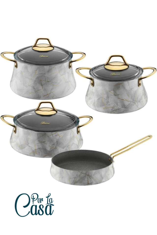 Marble 7 Parça Mermer Tencere Tava Seti