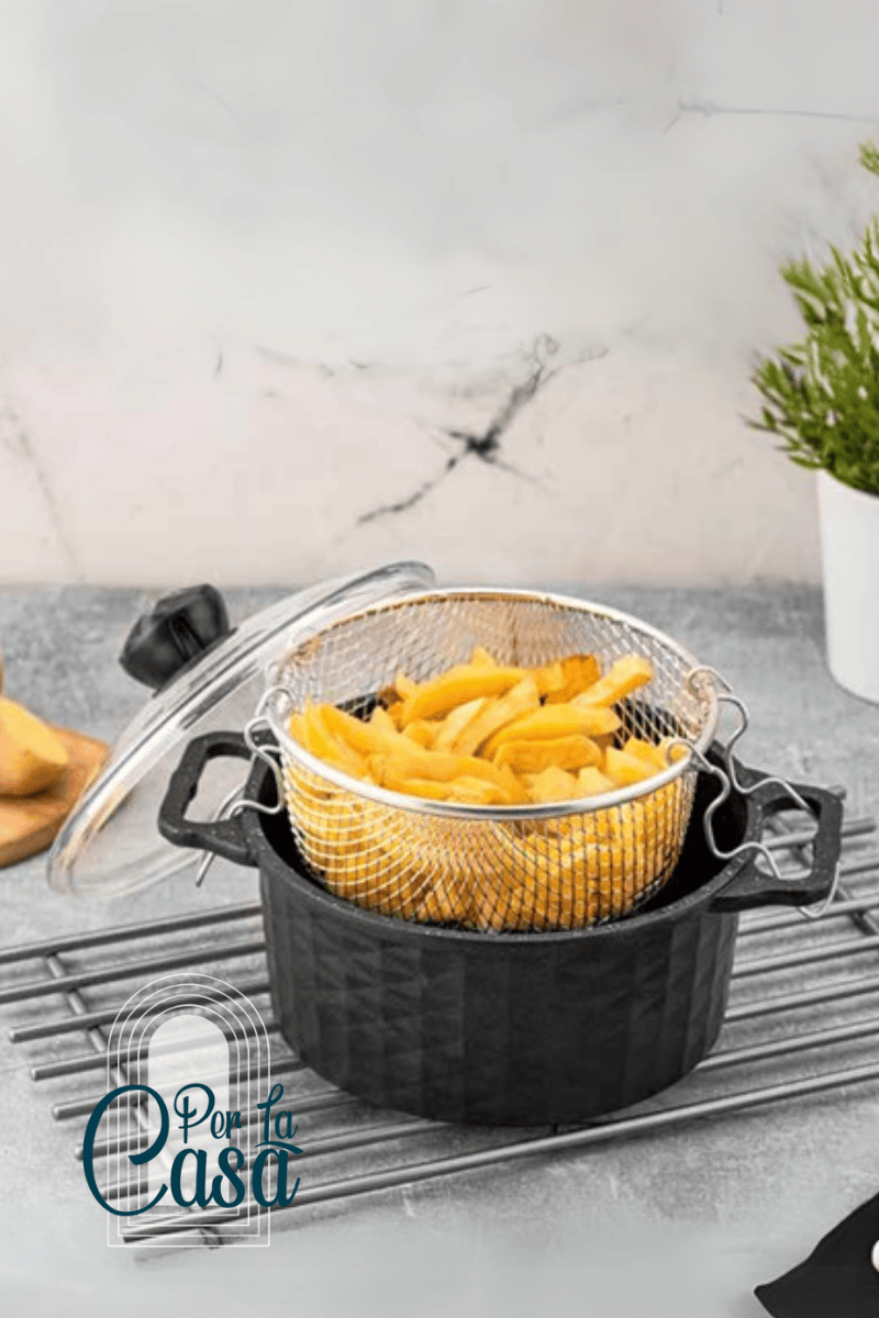 Polo Chef Granit Döküm 24 cm Kızartma Cips Tenceresi Siyah