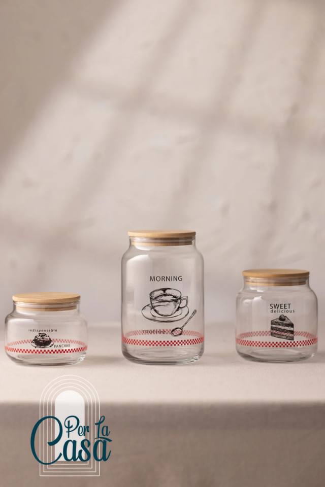 Sweet Morning – Bambu Kapaklı 3’lü Cam Kavanoz Seti