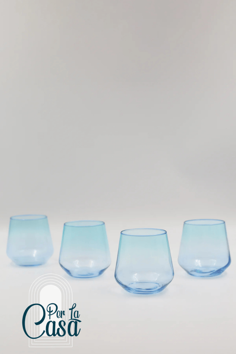 Marsilya Mavi Turkuaz Cam Viski Bardağı Seti 4'lü -345cc
