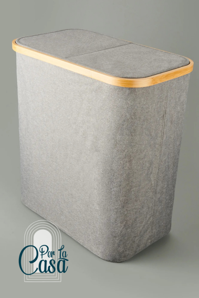 Kapaklı Katlanabilir Dikdörtgen Çamaşır Sepeti - Gri - 110 lt