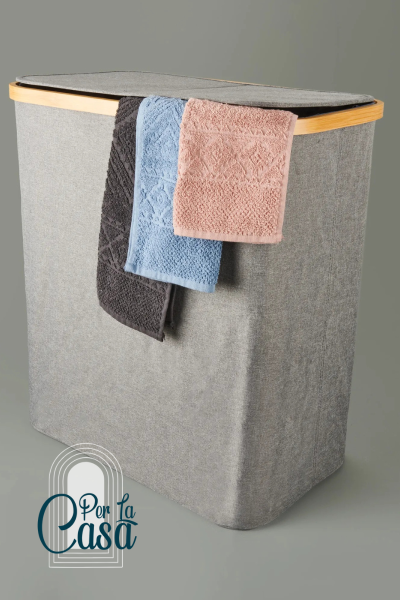 Kapaklı Katlanabilir Dikdörtgen Çamaşır Sepeti - Gri - 110 lt