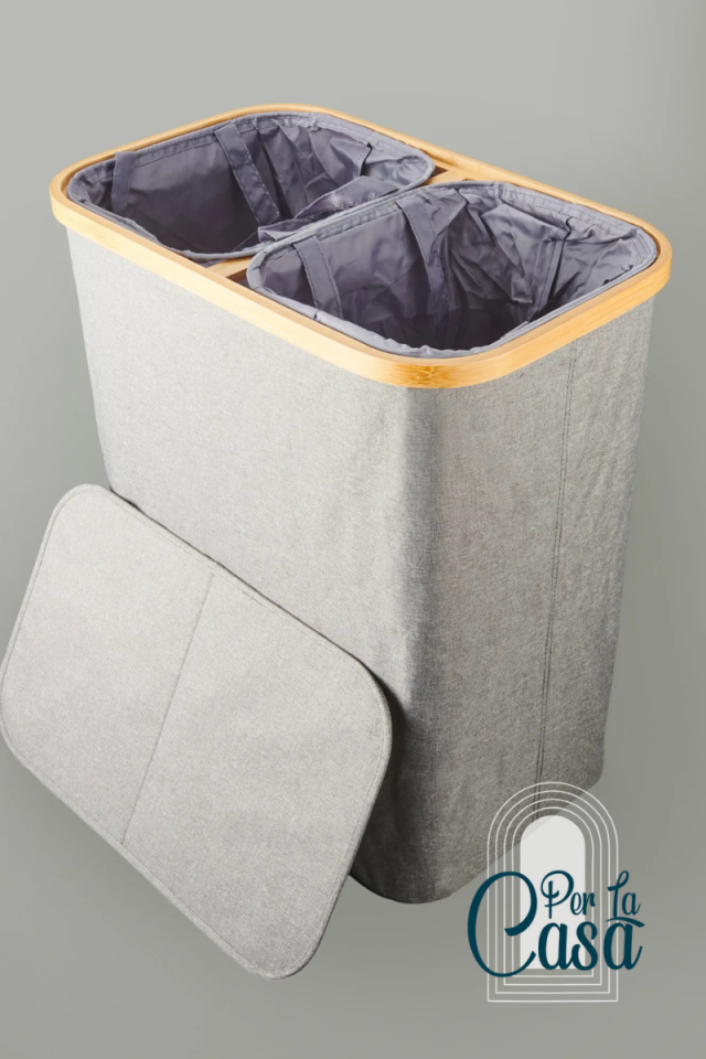 Kapaklı Katlanabilir Dikdörtgen Çamaşır Sepeti - Gri - 110 lt