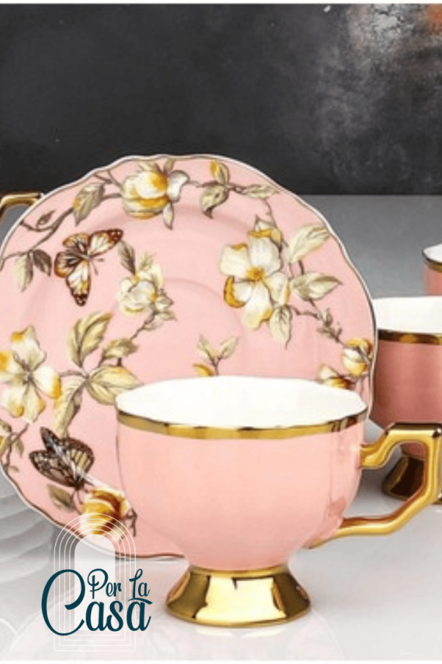 Royal 6 Kişilik Pembe Porselen Kahve Fincanı Takımı