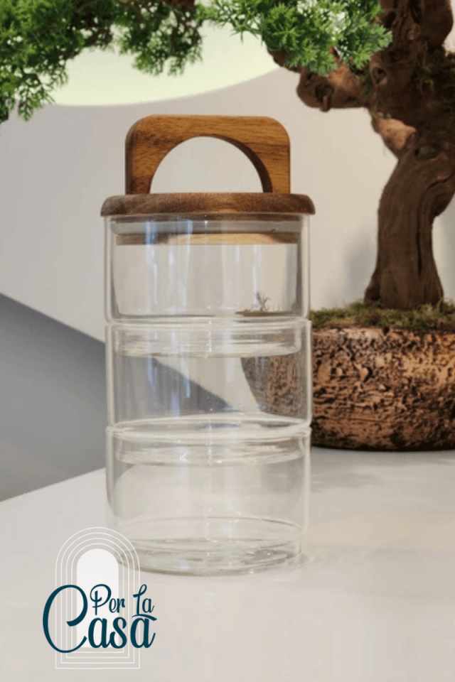 Elite 3 Katlı Akasya Kapaklı Kahvaltılık / Çerezlik Cam Saklama Kabı