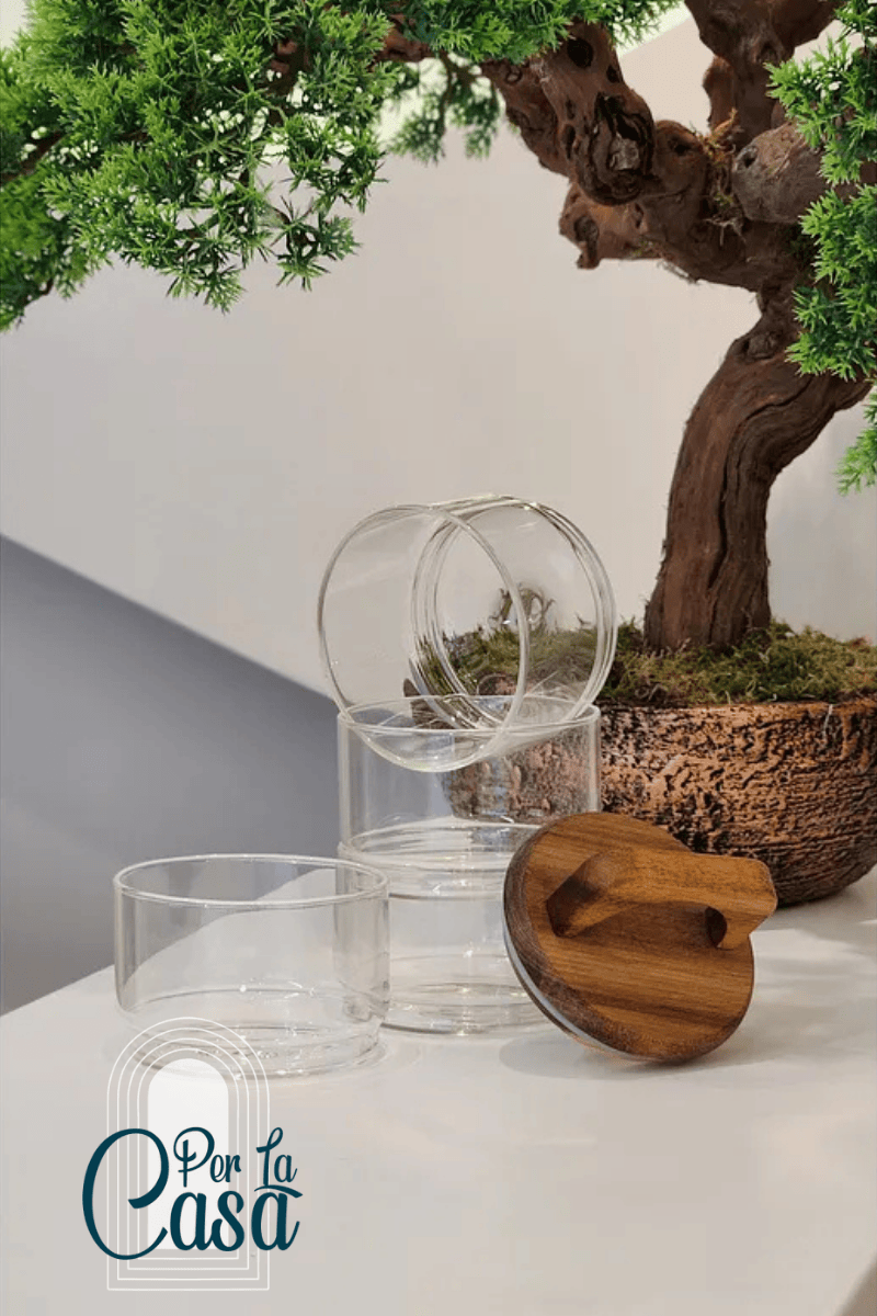 Elite 4 Katlı Akasya Kapaklı Kahvaltılık / Çerezlik Cam Saklama Kabı