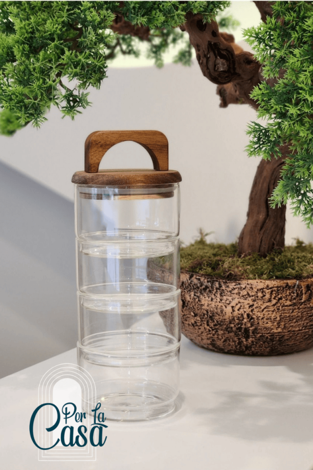 Elite 4 Katlı Akasya Kapaklı Kahvaltılık / Çerezlik Cam Saklama Kabı