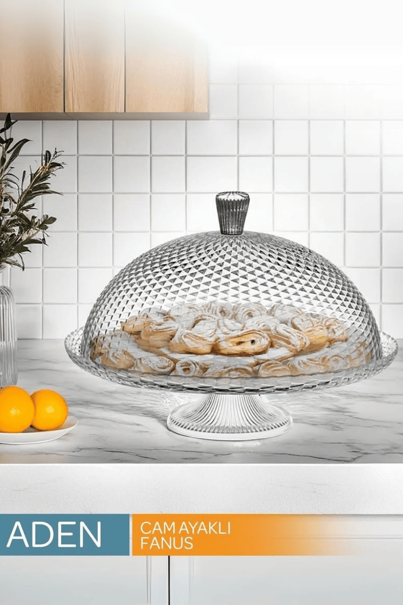Aden Cam Ayaklı Kek Fanus