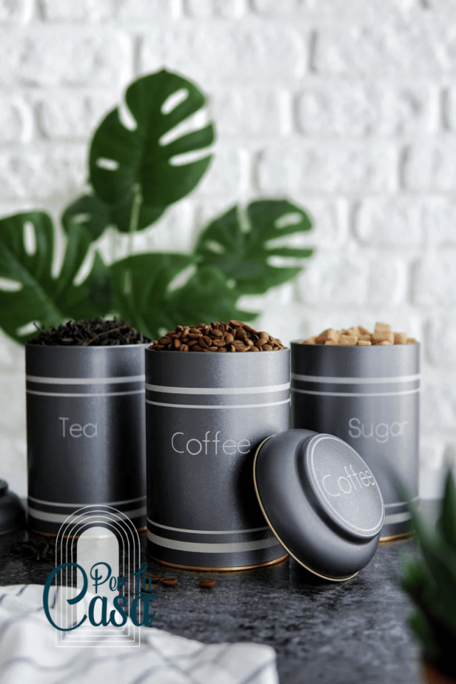 Silver Çay Kahve Şeker Saklama Kabı 3’lü Set Silver - 15 cm