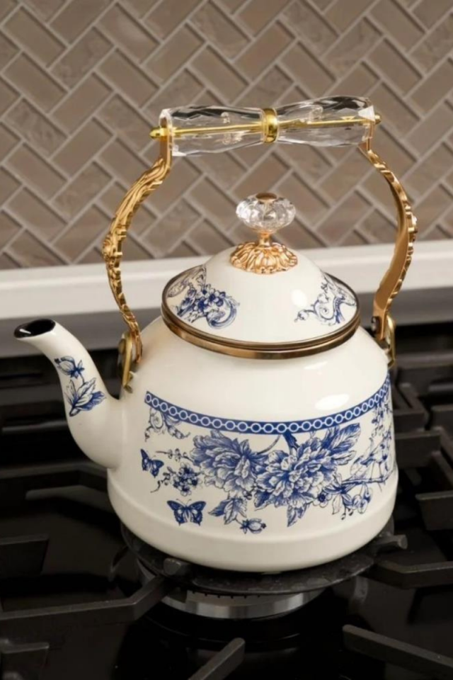 Vintage Blu Emaye Kettle Çaydanlık