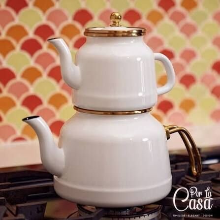 Beyaz Vintage Emaye Çaydanlık