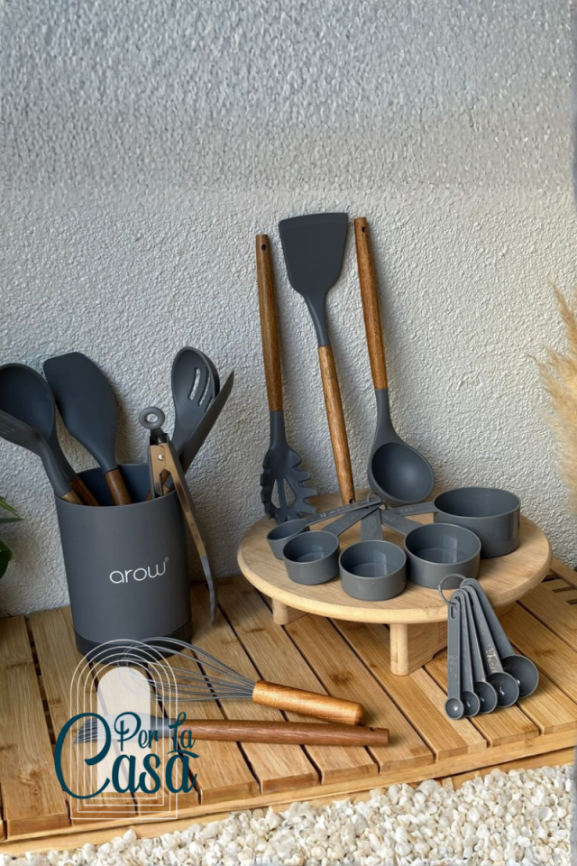 22 Parça Silikon Chef Servis Seti Gri