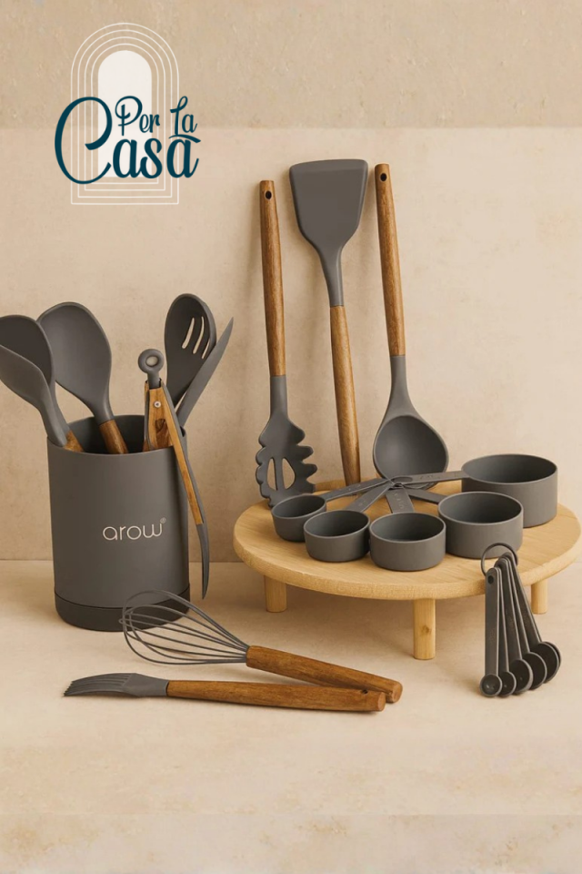 22 Parça Silikon Chef Servis Seti Gri