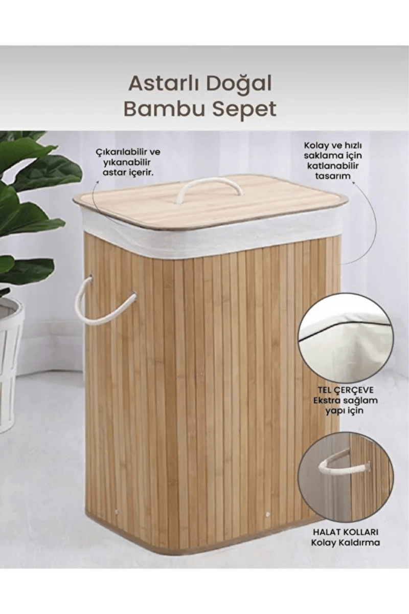 Bambu Natürel Çamaşır Sepeti - Bej