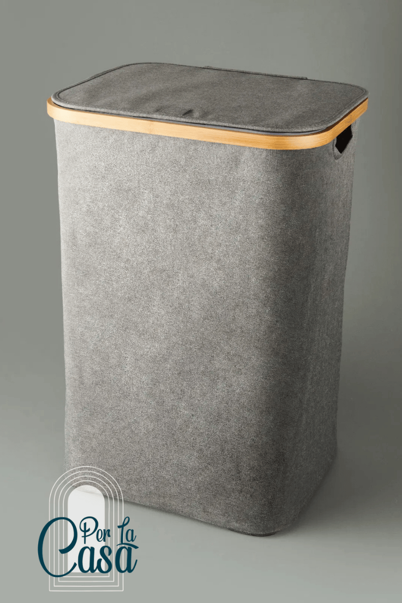 Kapaklı Katlanabilir Dikdörtgen Çamaşır Sepeti - Gri - 80 Litre
