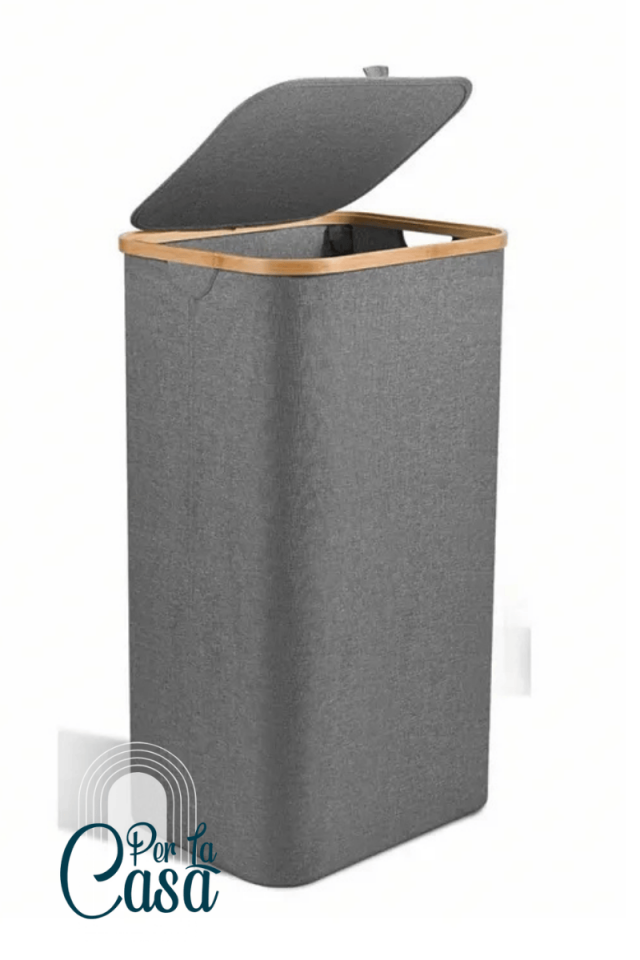 Kapaklı Katlanabilir Dikdörtgen Çamaşır Sepeti - Gri - 80 Litre