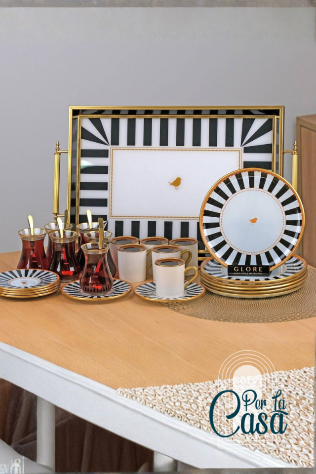 Black Line 31 Parça 6 Kişilik Tepsili Pasta Takımı