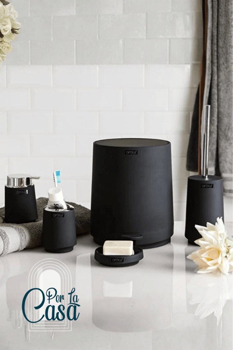 Angela 5'li Banyo Aksesuar Seti - Siyah Gümüş