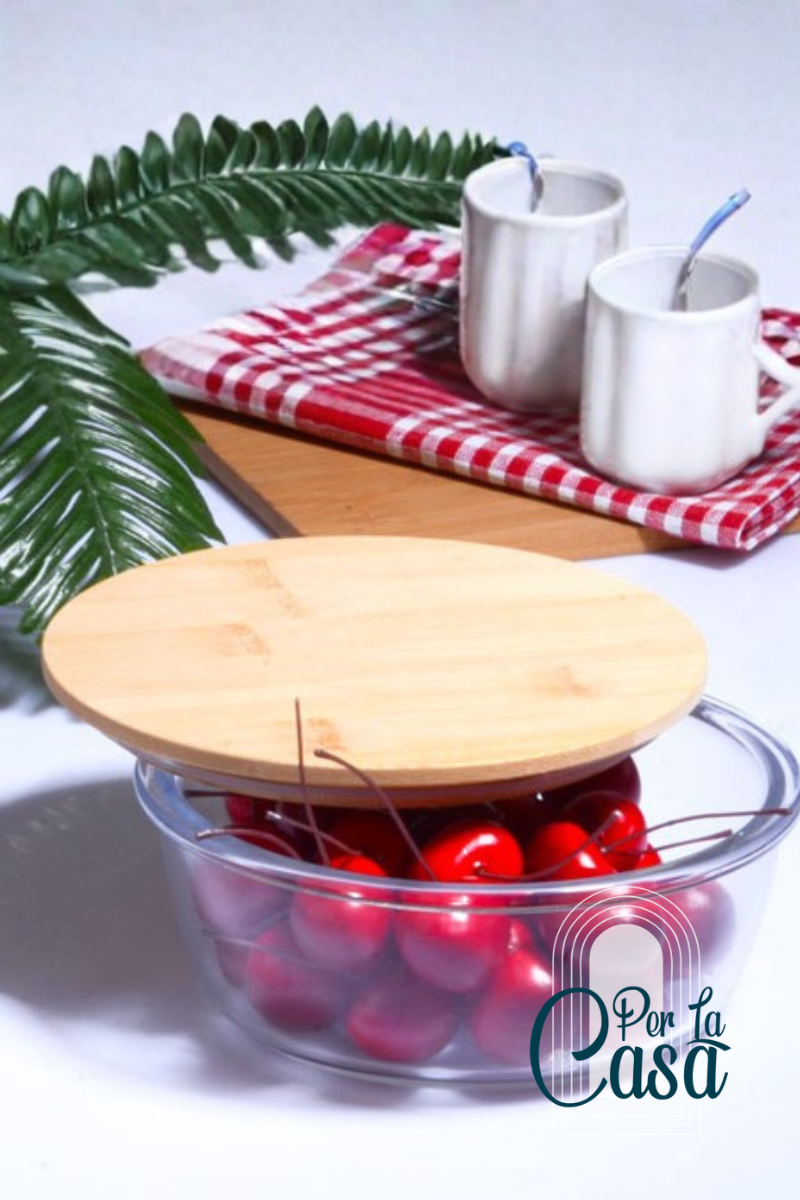 MS Morry 1000 ML Bambu Vakumlu Kapak Yuvarlak BorCam Saklama Kabı