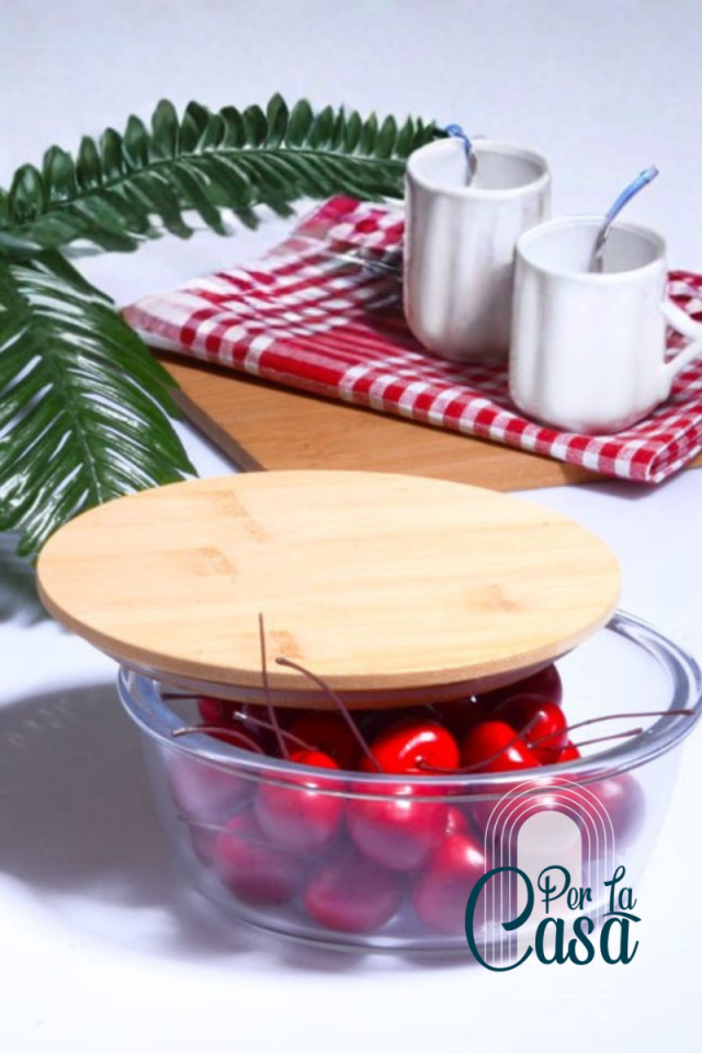 MS Morry 1000 ML Bambu Vakumlu Kapak Yuvarlak BorCam Saklama Kabı