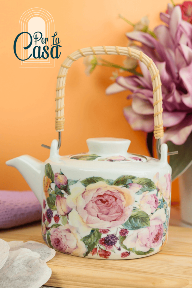 Rose Porselen Hasır Saplı Demlik