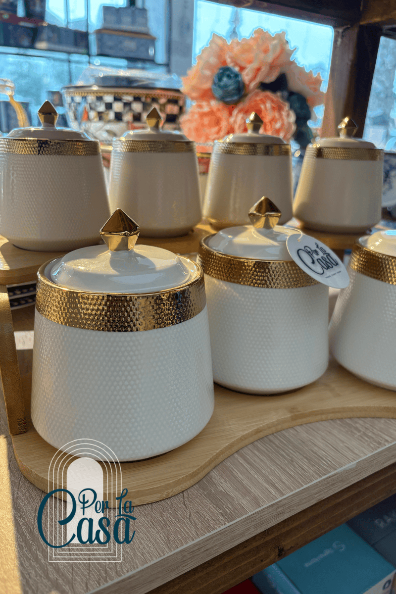 Taliya Gold Bambu Standlı Porselen Baharat Seti 7’li