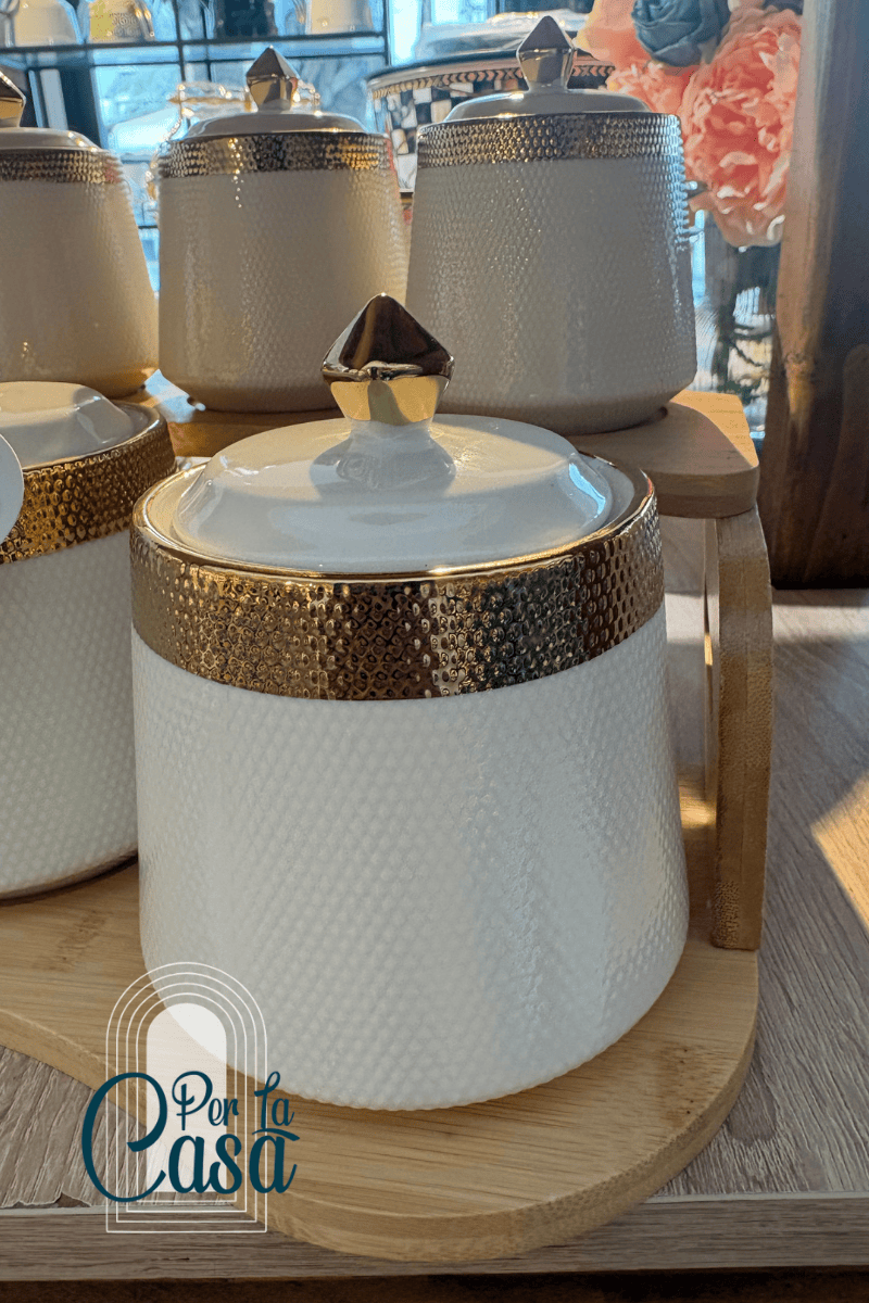 Taliya Gold Bambu Standlı Porselen Baharat Seti