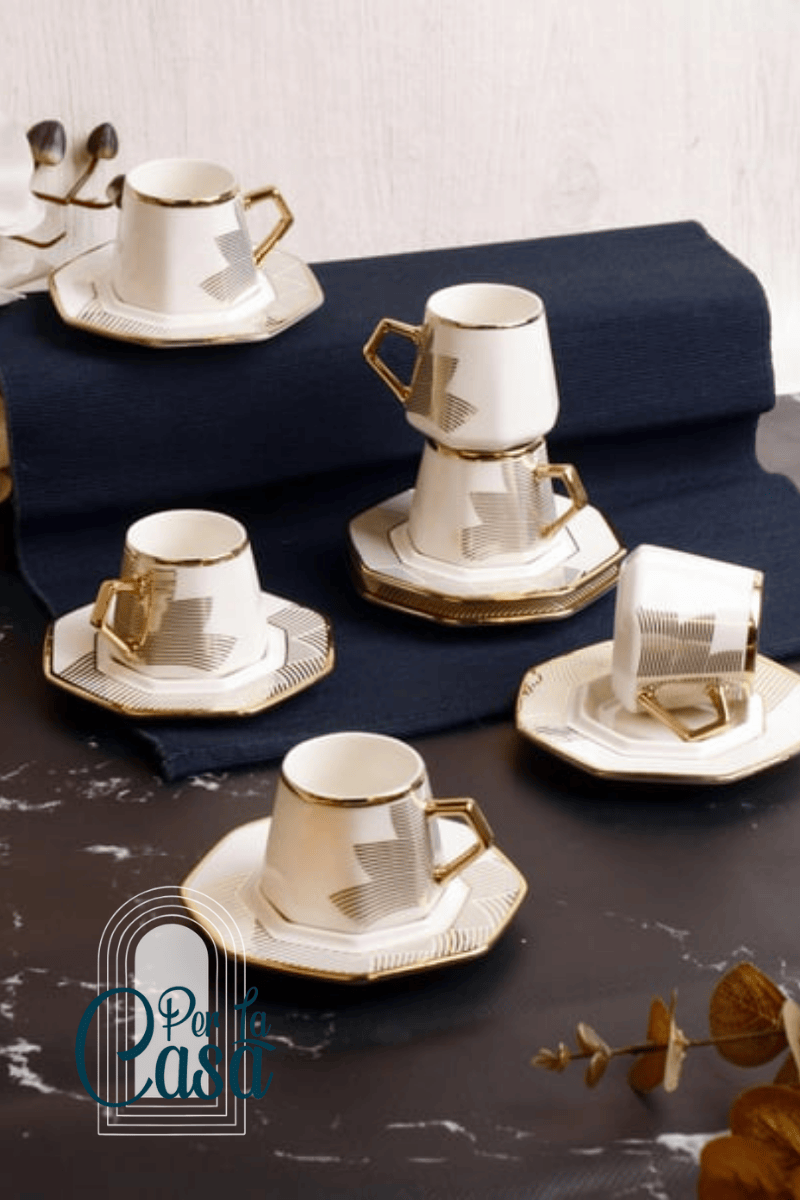 Köşegen 6’lı Altın Yaldızlı Kahve Fincan Takım