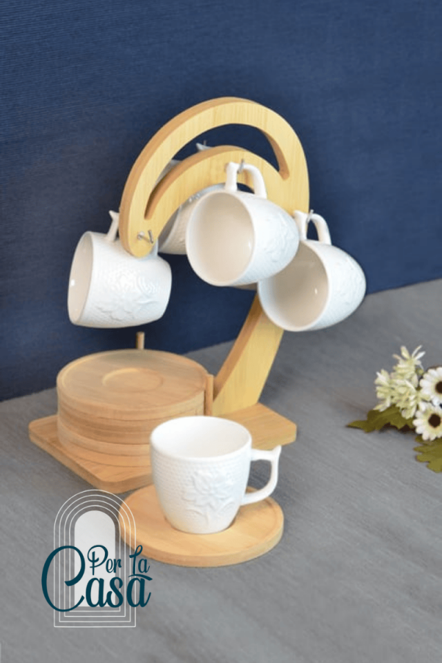 Linda Bambulu Porselen Askılı Kahve Fincanı Seti