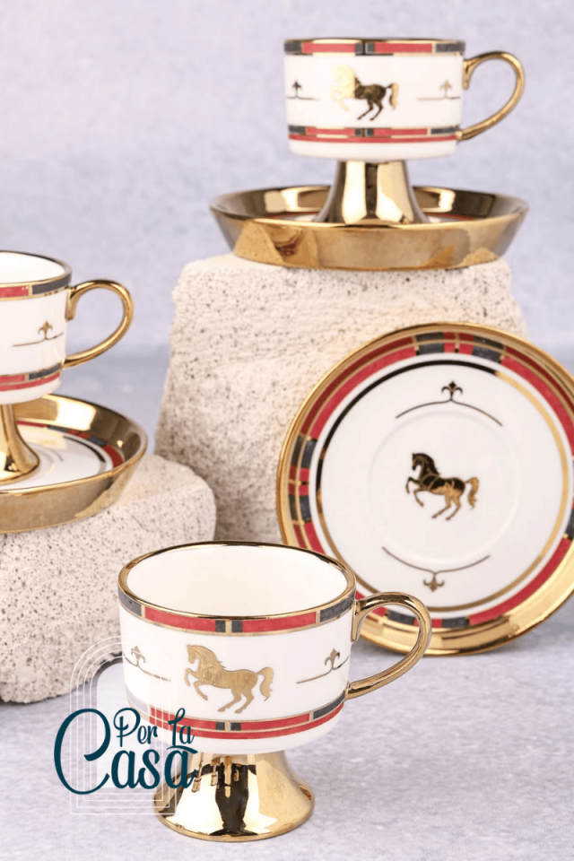 Hermes Altın Yaldızlı Kahve Fincan Takımı