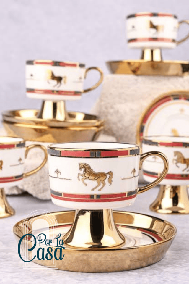 Hermes Altın Yaldızlı Kahve Fincan Takımı