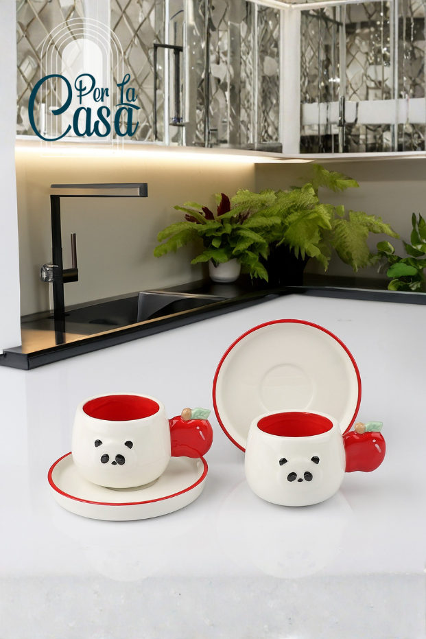 Panda ve Elma 2 Kişilik Kahve Fincan Takımı