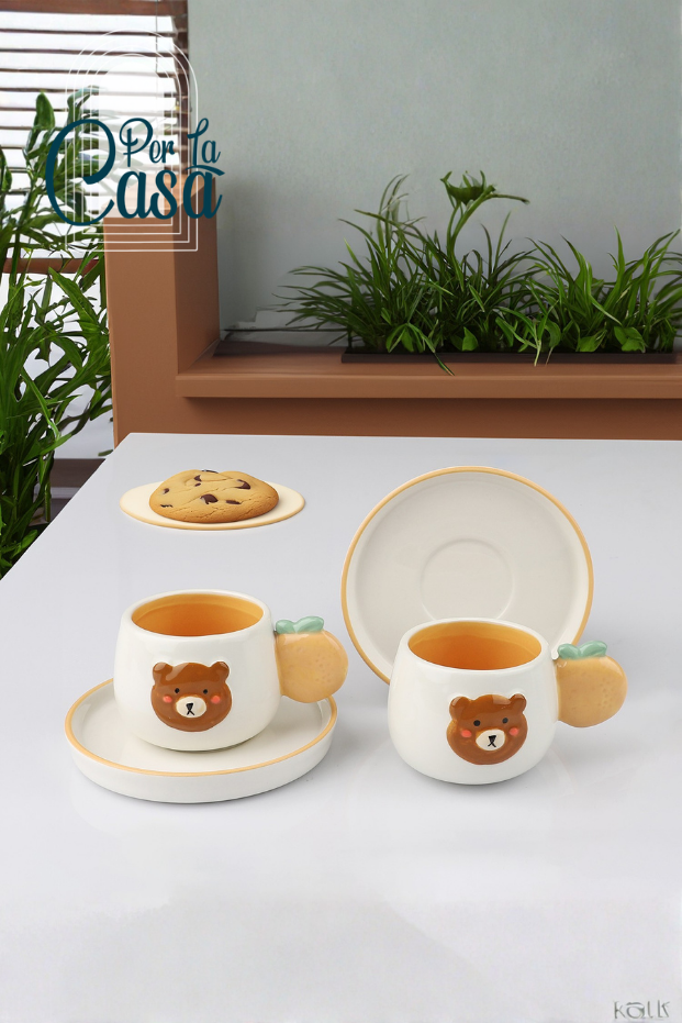 Ayıcık ve Portokal - 2 Kişilik Kahve Fincan Takımı