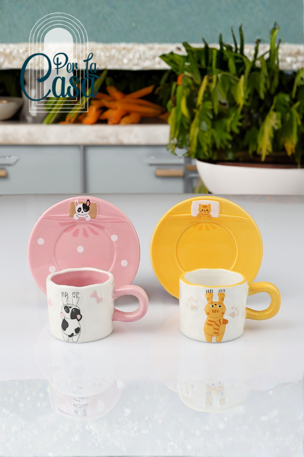 Kedi ve Köpek- 2 Kişilik Kahve Fincan Takım