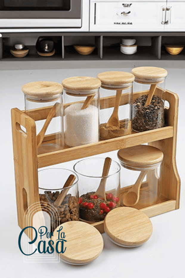 Ahşap Kapaklı Cam Kavanoz Seti ve Baharat Takımı